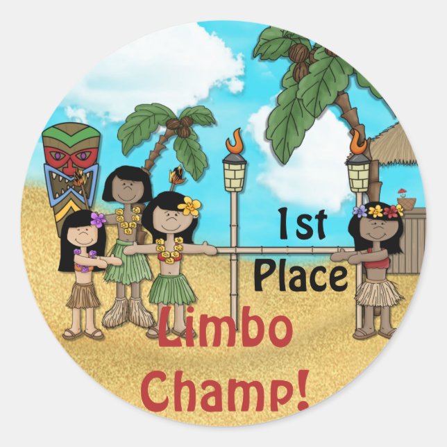 Pegatina Redonda Partido de Cumpleaños Limbo Luau - Primer Lugar (Anverso)