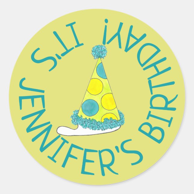 Pegatina Redonda Partido de Cumpleaños Personalizado del Gorra del  (Anverso)