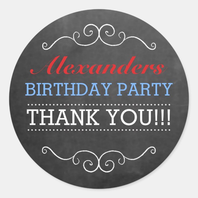 Pegatina Redonda Partido de cumpleaños rojo blanco azul (Anverso)