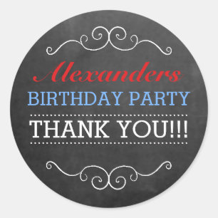 Pegatina Redonda Partido de cumpleaños rojo blanco azul