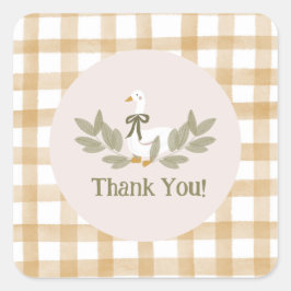 Pegatina Redonda Partido de Cumpleaños Yellow Gingham Silly Goose