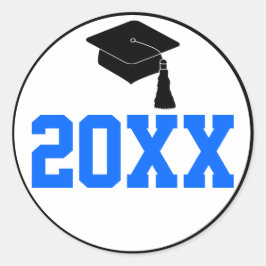 Pegatina Redonda Partido de Graduación de Año de Clase Azul y Negra