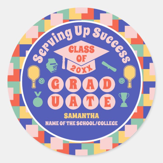 Pegatina Redonda Partido de Graduación de Baloncesto Retro (Anverso)