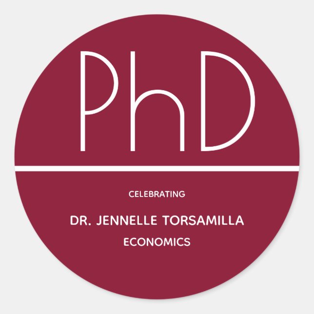 Pegatina Redonda Partido de Graduación de Doctorado Borgoña (Anverso)
