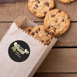 Pegatina Redonda Partido de Graduación de Oro Negro Favor Personali