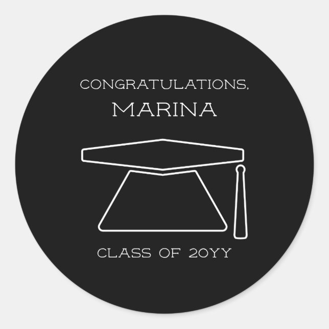 Pegatina Redonda Partido de Graduación en Blanco y Negro Personaliz (Anverso)