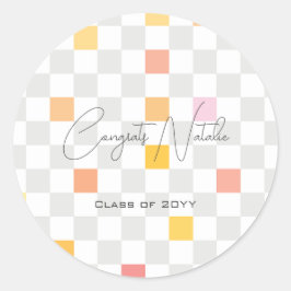 Pegatina Redonda Partido de Graduación Estética de los Cheques Past