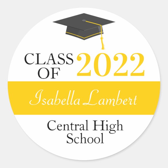 Pegatina Redonda Partido de Graduación Negra y Oro Favorece a los P (Anverso)