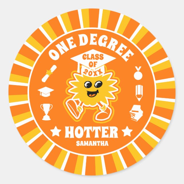 Pegatina Redonda Partido de Graduación Retro de Un Grado Hotero (Anverso)