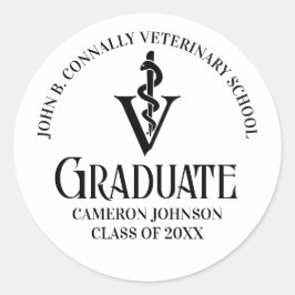 Pegatina Redonda Partido de Graduación Veterinaria Personalizada