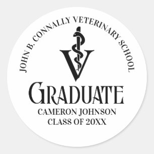 Pegatina Redonda Partido de Graduación Veterinaria Personalizada