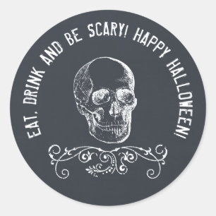 Pegatina Redonda Partido de Halloween Personalizado del Skull Chalk