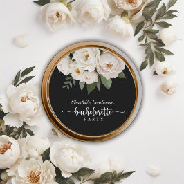 Pegatina Redonda Partido de la Bachelorette Floral Negra Y Blanca