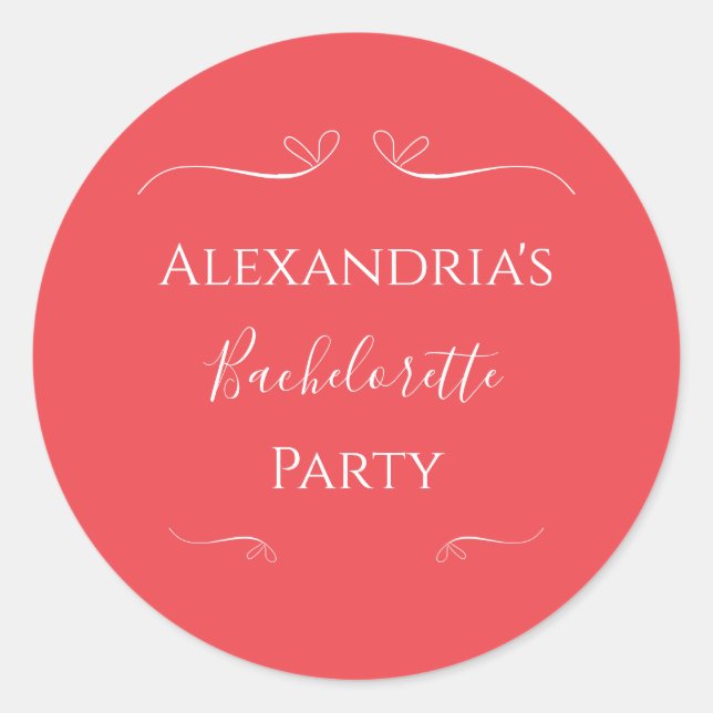 Pegatina Redonda Partido de la Bachelorette Roja Rosa Moderna (Anverso)