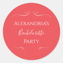 Pegatina Redonda Partido de la Bachelorette Roja Rosa Moderna