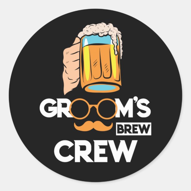 Pegatina Redonda Partido de solteros de Groom Brew Crew Groomman (Anverso)