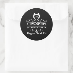 Pegatina Redonda Partido del bachiller Tuxedo Tie Hangover Relief B