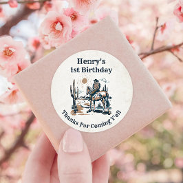 Pegatina Redonda Partido del Cumpleaños de los Vaqueros del Oeste