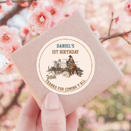 Pegatina Redonda Partido del Cumpleaños de los Vaqueros del Oeste