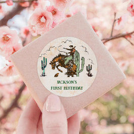 Pegatina Redonda Partido del Cumpleaños de los Vaqueros del Oeste