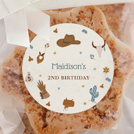 Pegatina Redonda Partido del Cumpleaños de los Vaqueros del Oeste