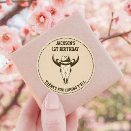 Pegatina Redonda Partido del Cumpleaños de los Vaqueros del Oeste