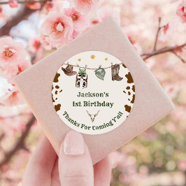 Pegatina Redonda Partido del Cumpleaños de los Vaqueros del Oeste