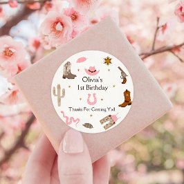 Pegatina Redonda Partido del Cumpleaños de los Vaqueros del Oeste