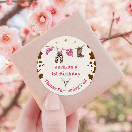 Pegatina Redonda Partido del Cumpleaños de los Vaqueros del Oeste