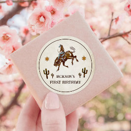 Pegatina Redonda Partido del Cumpleaños de los Vaqueros del Oeste