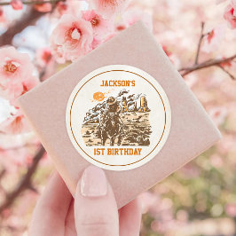 Pegatina Redonda Partido del Cumpleaños de los Vaqueros del Oeste