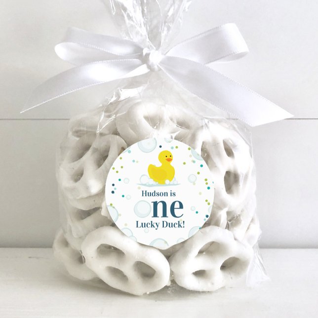 Pegatina Redonda Partido del Primer Cumpleaños de un Pato Afortunad (Subido por el creador)