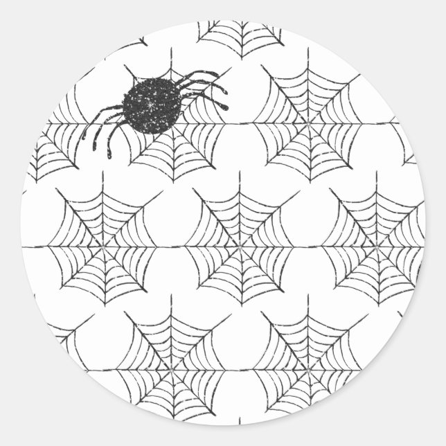 Pegatina Redonda Partido Halloween de la Araña Blanca Blanca Clásic