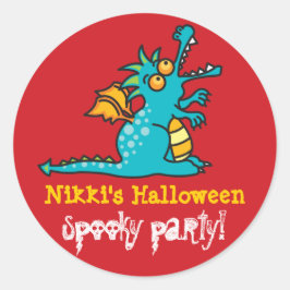 Pegatina Redonda Partido Halloween del Dragón Mágico Verde Verde az