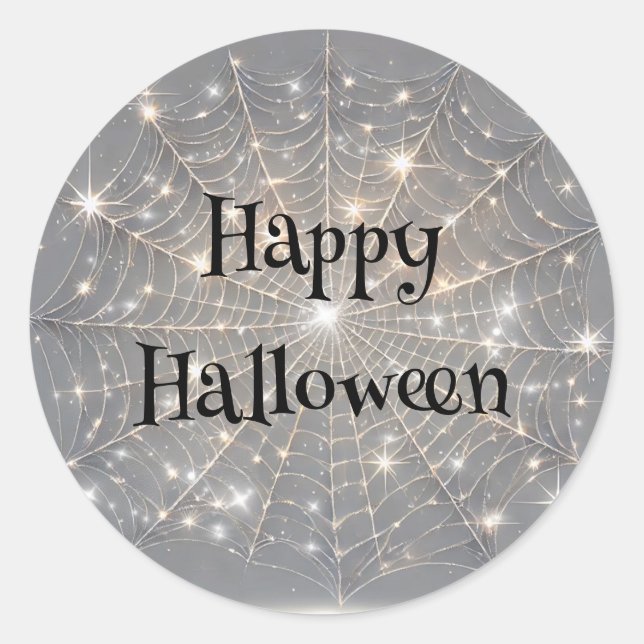 Pegatina Redonda Partido Halloween Gray Sparkle Spiderweb (Anverso)