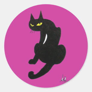 PEGATINA REDONDA PARTIDO NEGRO CAT HALLOWEEN