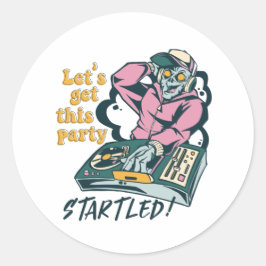 Pegatina Redonda Partido Retro Halloween de DJ Musical Zombie