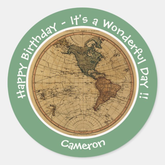 Pegatina Redonda Partido Temático del Mapa del Hemisferio Occidenta (Anverso)