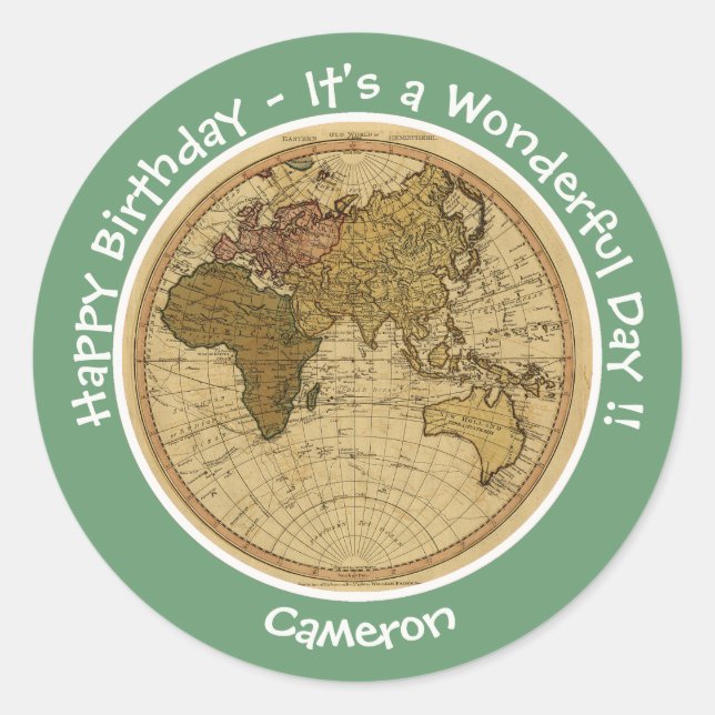 Pegatina Redonda Partido Temático del Mapa del Hemisferio Oriental  (Anverso)