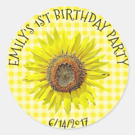 Pegatina Redonda Partidos de cumpleaños o Pegatinas de girasoles de