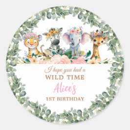 Pegatina Redonda Party Animals Safari Girl Jungle Wild 