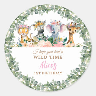 Pegatina Redonda Party Animals Safari Girl Jungle Wild 