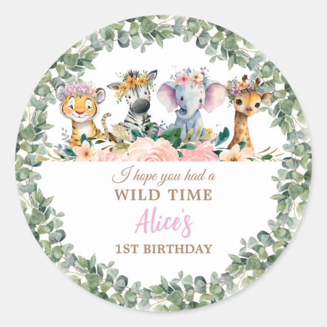 Pegatina Redonda Party Animals Safari Girl Jungle Wild  (Anverso)