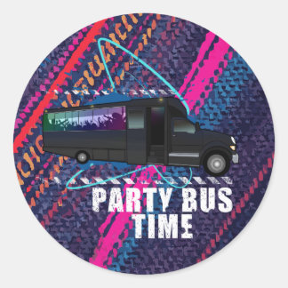 Pegatina Redonda Party Bus Time Neon Nightlife Color Stripe Celebra