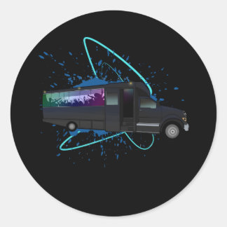 Pegatina Redonda Party Bus Time Neon Nightlife Fun Celebration 