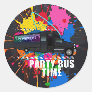 Pegatina Redonda Party Bus Time Neon Nightlife Paint Splatter