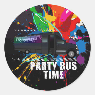 Pegatina Redonda Party Bus Time Neon Paint Splatter Nightlife 