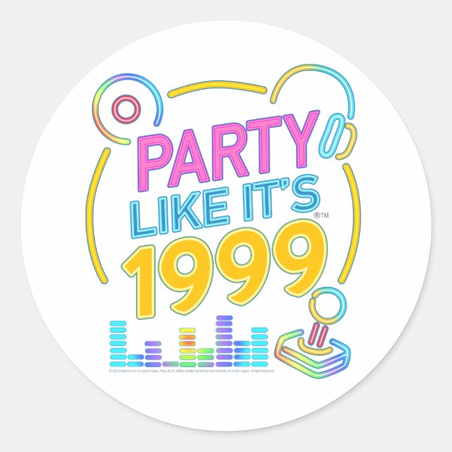 Pegatina Redonda Party Like It’s 1999®™ – Neon Soundtrack (Anverso)