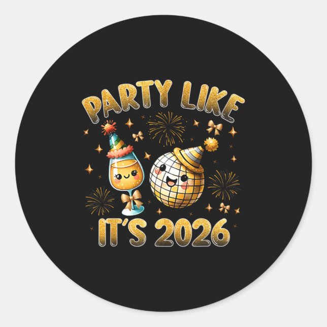 Pegatina Redonda Party Like It's 2026 Happy New Year 2026 Eve Famil (Anverso)