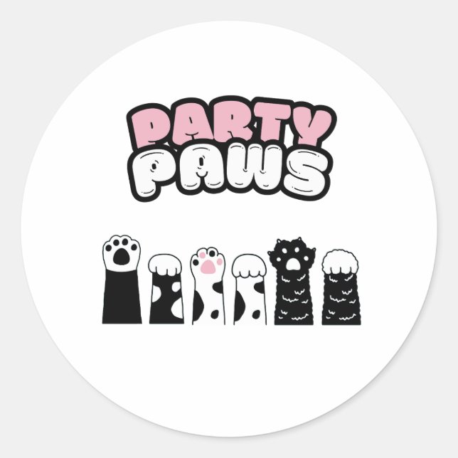 PEGATINA REDONDA PARTY PAWS (Anverso)